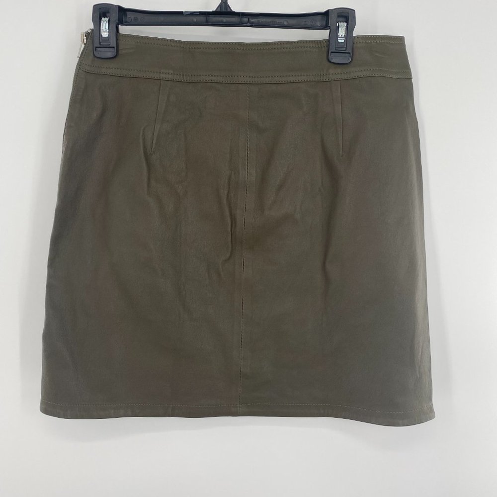 Helmut Lang NWT Olive Green Lamb Leather Fitted Mini Skirt Side Zip 8 New - Picture 3 of 9